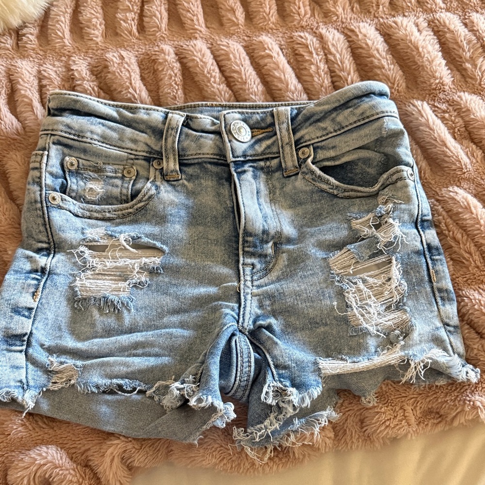American Eagle Outfitters Light Blue Distressed Jean Shorts